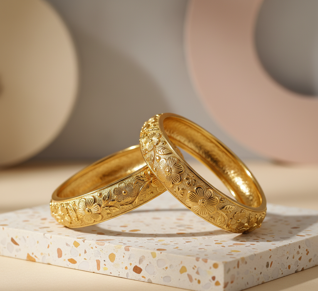 Gold Bangle with Brushed Texture