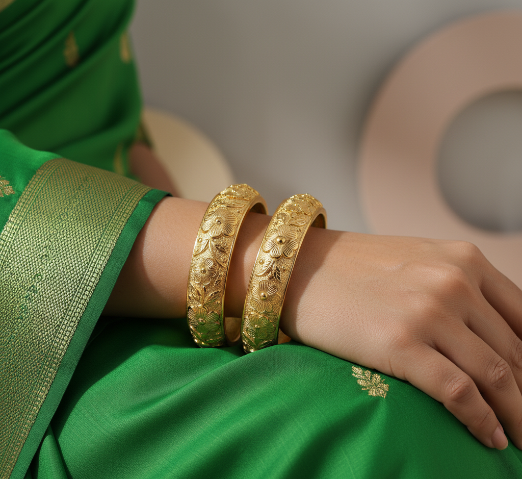 Model wearing Textured Bangle