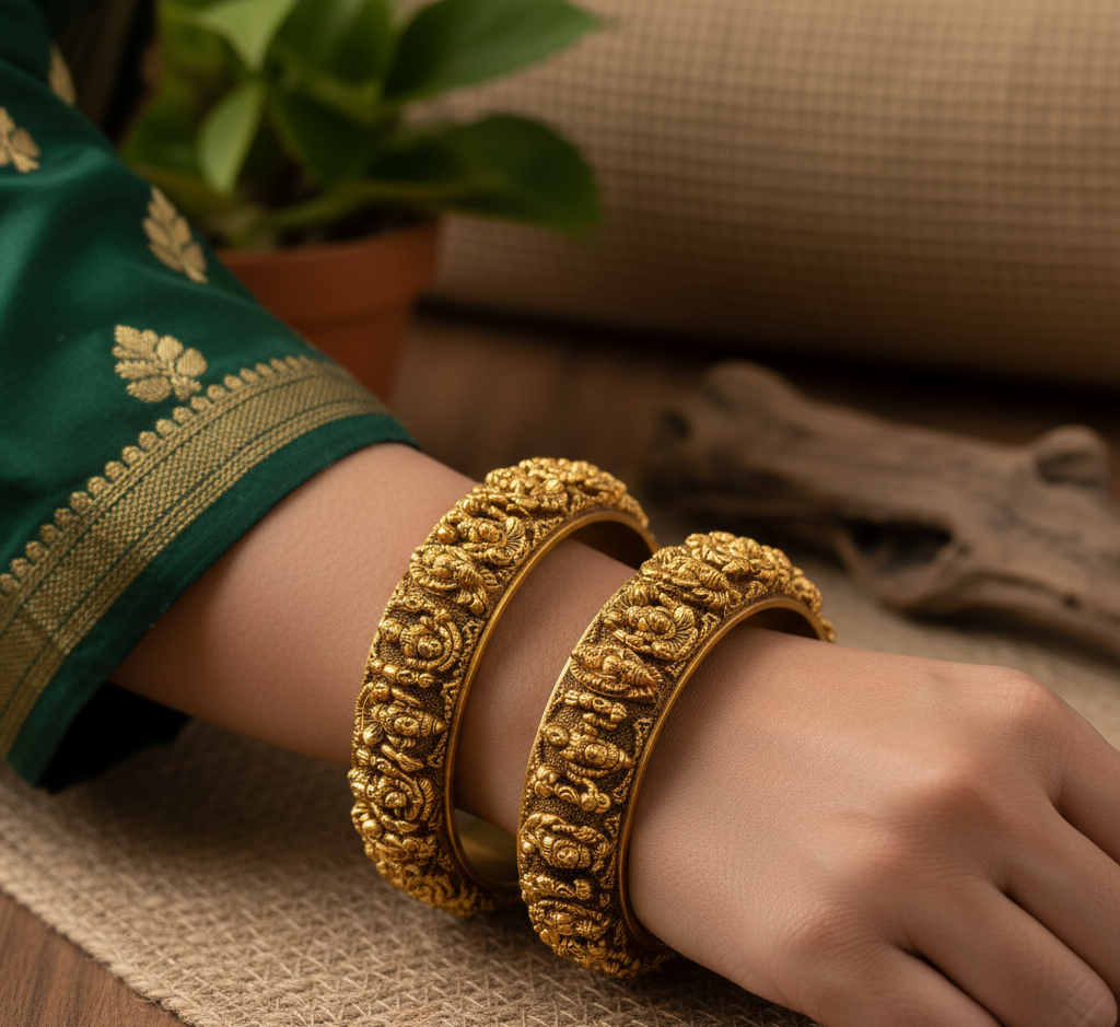 Model wearing Broad Bridal Bangle