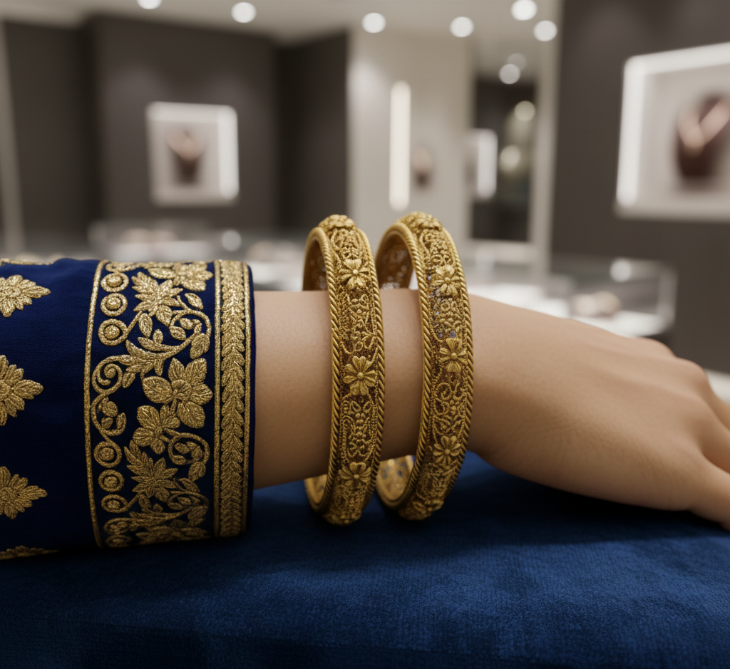Model wearing Temple Bangle