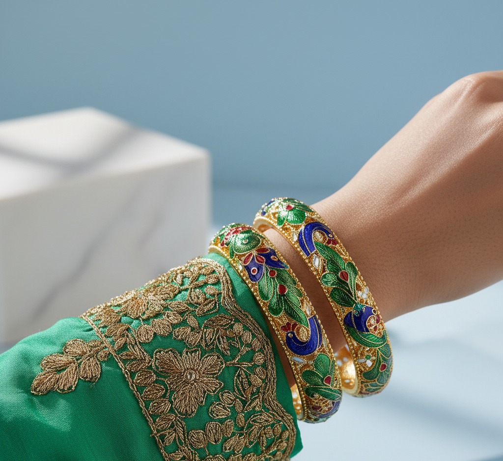 Model wearing Thin Daily Bangle