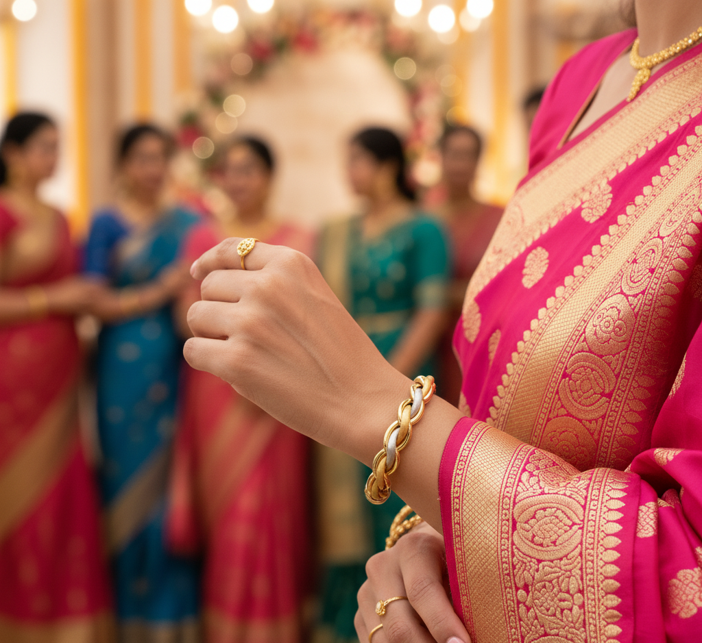 Model wearing Gold Link Bracelet