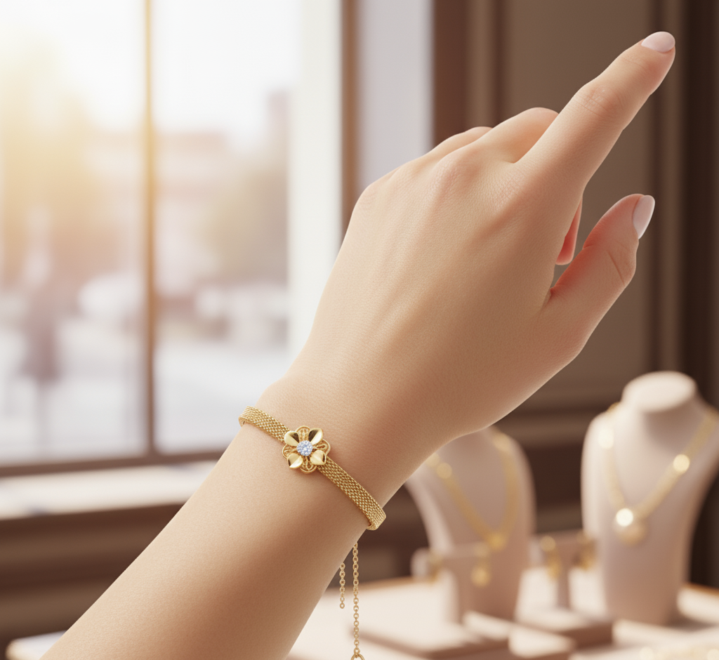 Model wearing Bangle Style Bracelet