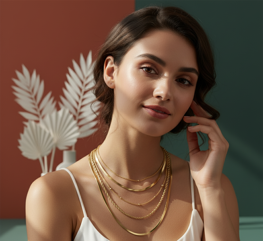 Model wearing Flat Twist Collar Chain