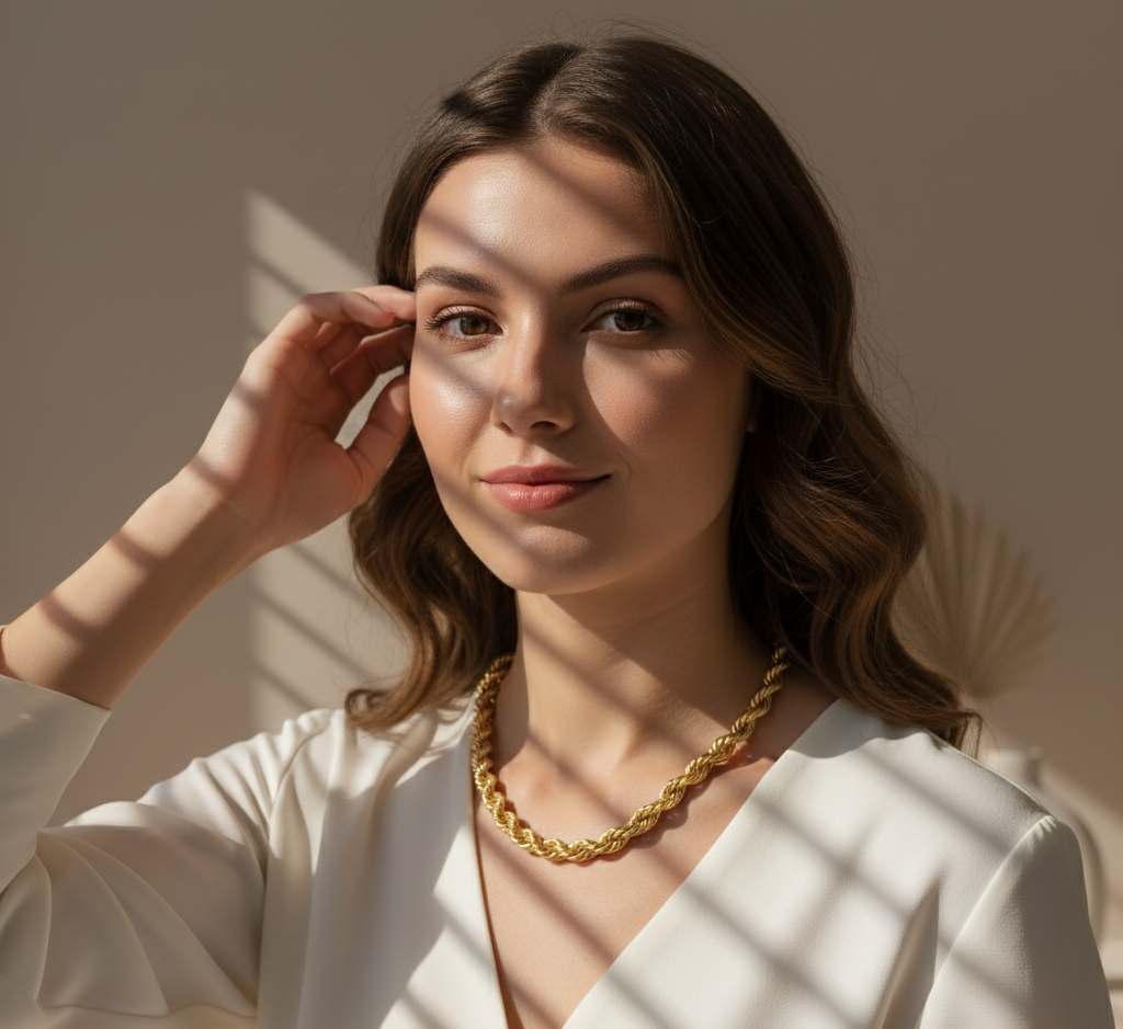 Model wearing Herringbone Chain