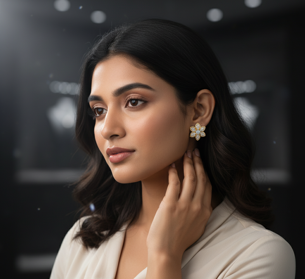 Model wearing Floral Diamond Studs