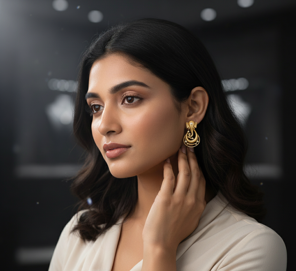 Model wearing Elephant Motif Earrings