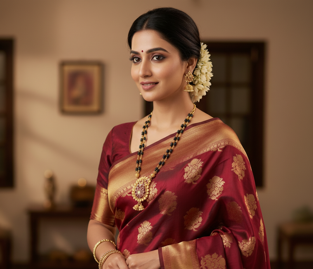 Model wearing Paisley Floral Mangalsutra