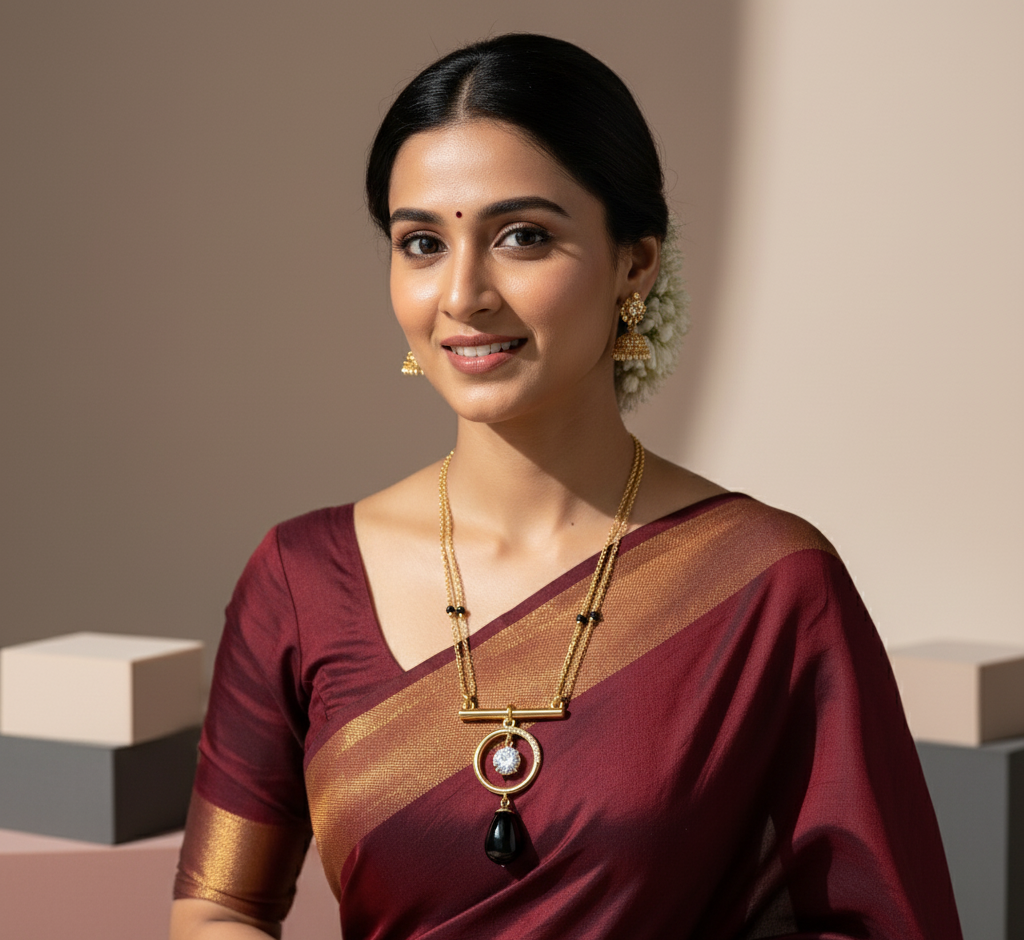 Model wearing Minimal Bar Mangalsutra