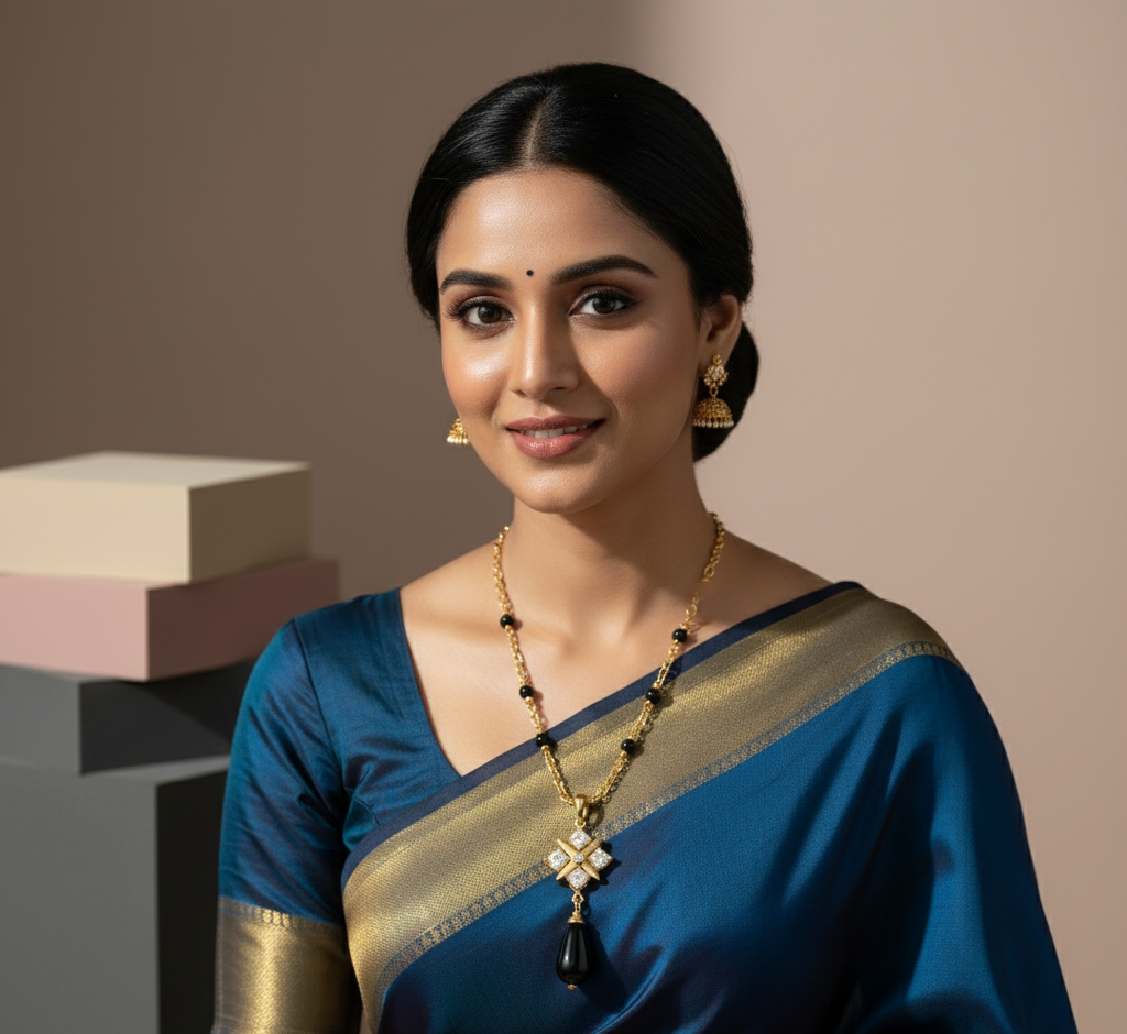 Model wearing Floral Star Mangalsutra