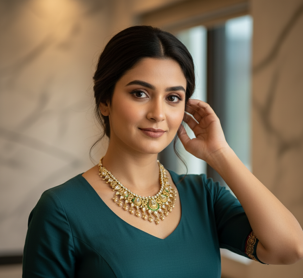Model wearing Kundan Bridal Necklace