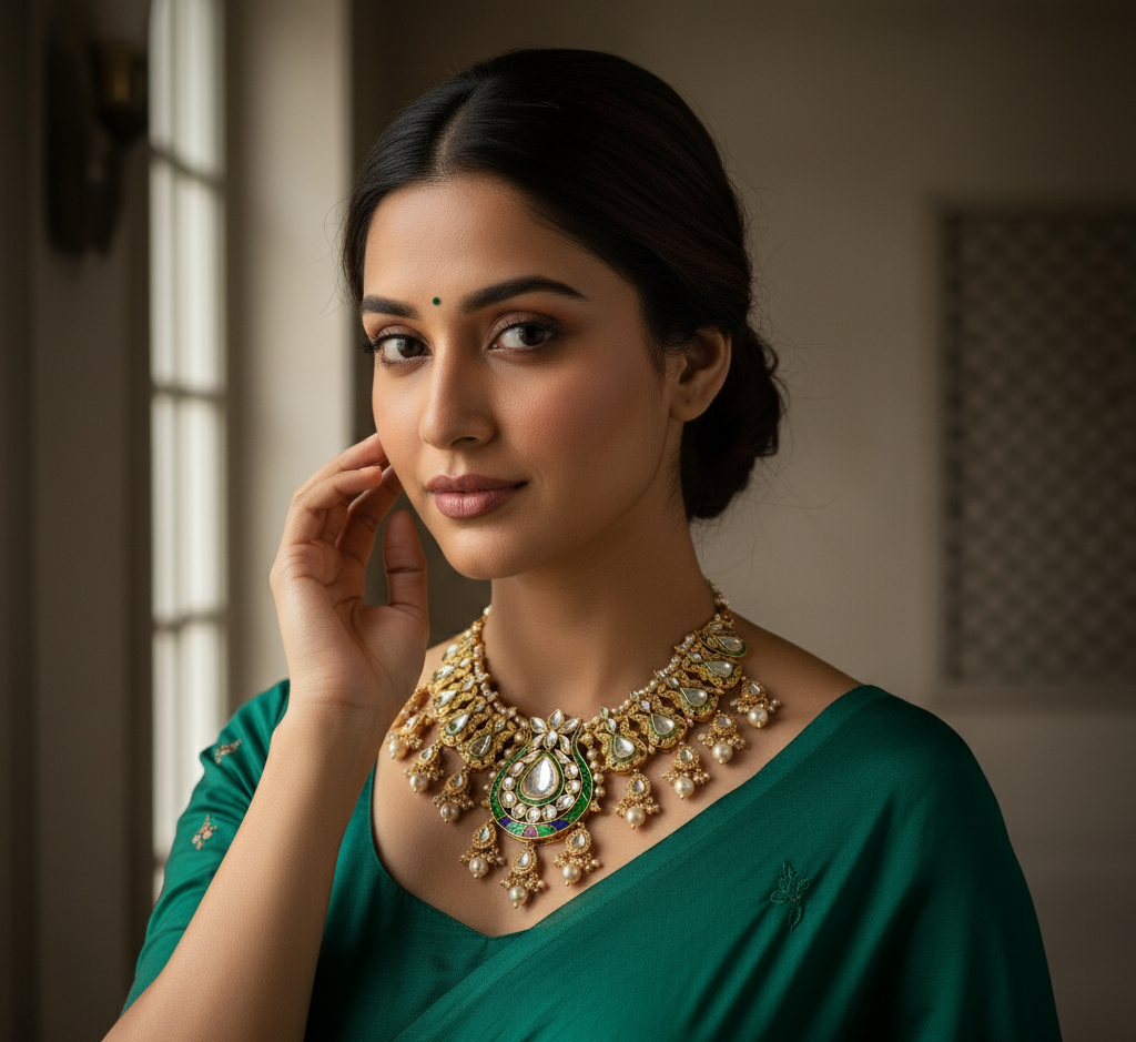 Model wearing Bridal Kundan Necklace