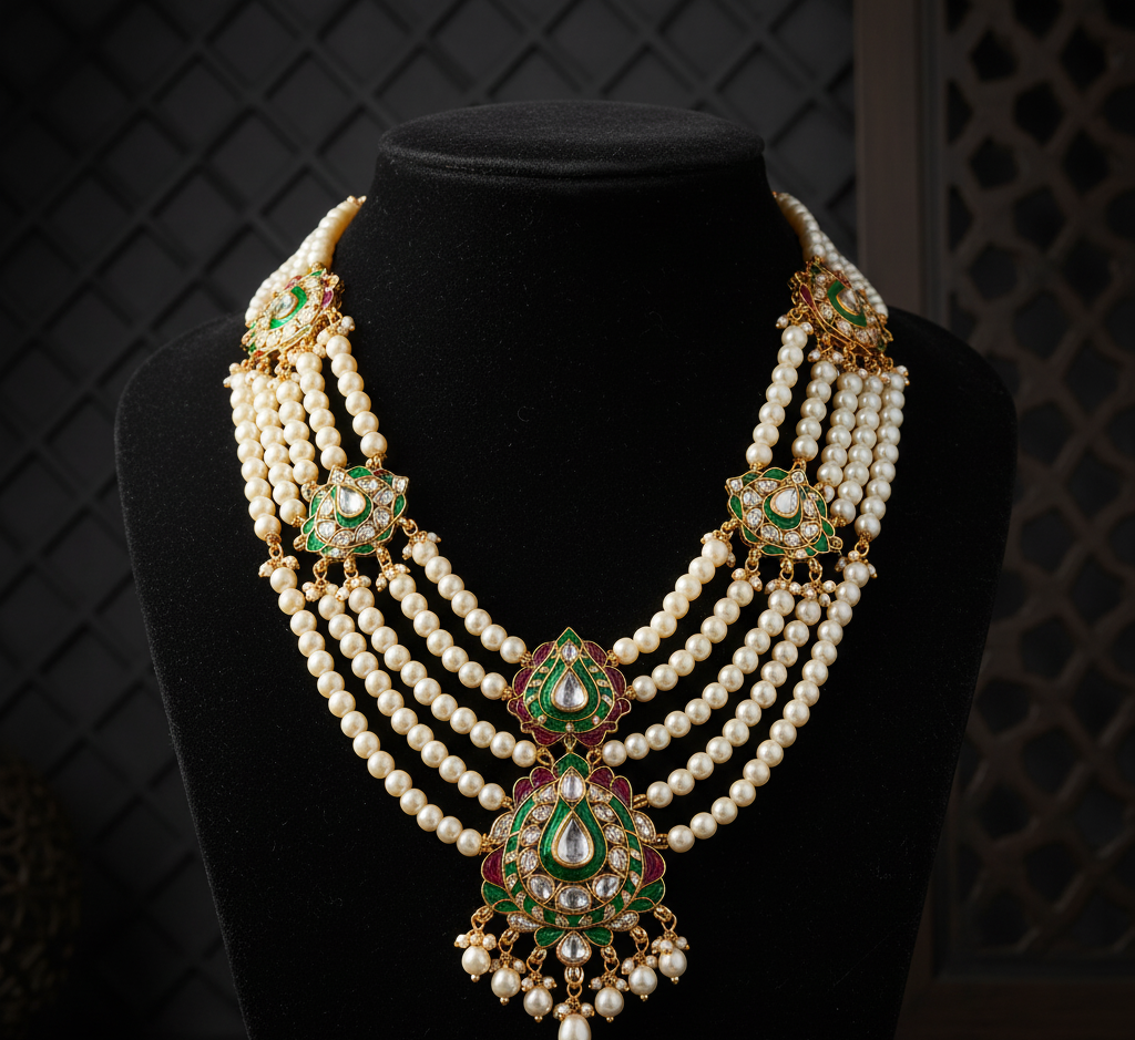 Multi-Row Pearl Kundan Necklace