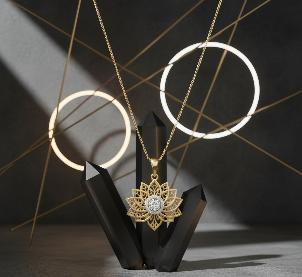 Lotus Filigree Diamond Pendant