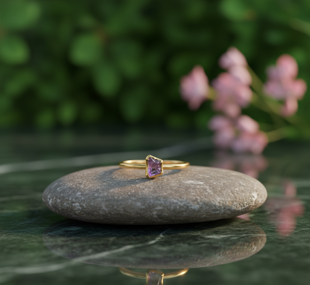 Amethyst Gold Solitaire Ring
